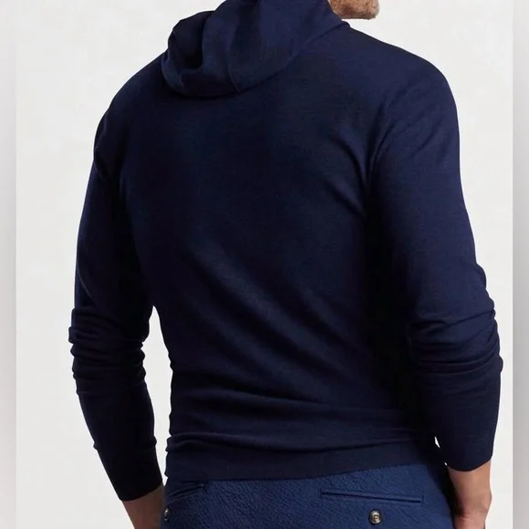 Peter Millar Navy Blue Excursionist Flex Vantage Hoodie MS24XK77 Merino Wool - Picture 4 of 4